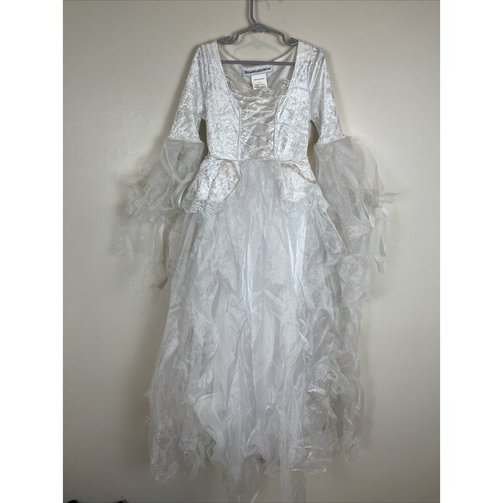 White Witch Lacy Dress & Hat Sz S Child 8-10 Cosplay Costume Halloweencostumes